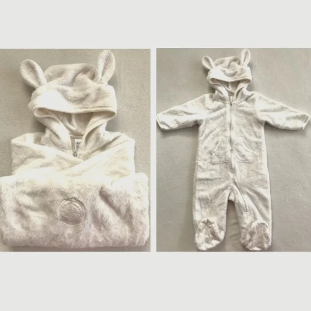 Baby GAP, 6-12M, 100% Cotton Lined Faux Fur Shell Hooded Coverall, Polar Bear